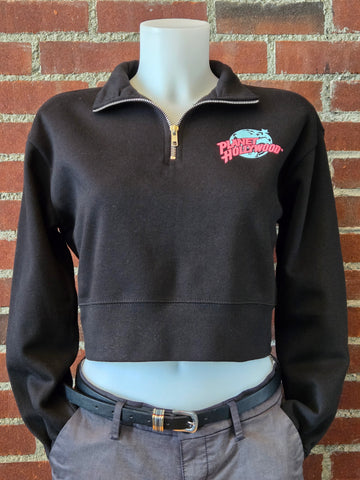 Black Crop Quarter-Zip Sweatshirt